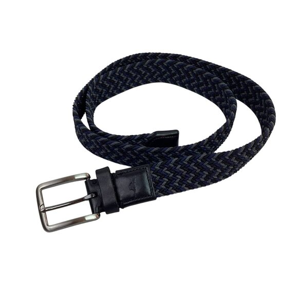Banana Republic Other - Tommy Bahama Mens L/XL Woven Stretch Belt With Leather Trim Black/Blue/Gray NWOT